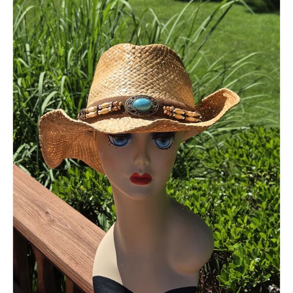 Bullhide Straw Cowboy Hat L/XL Turquoise Concho Beach Western Festival main image 6